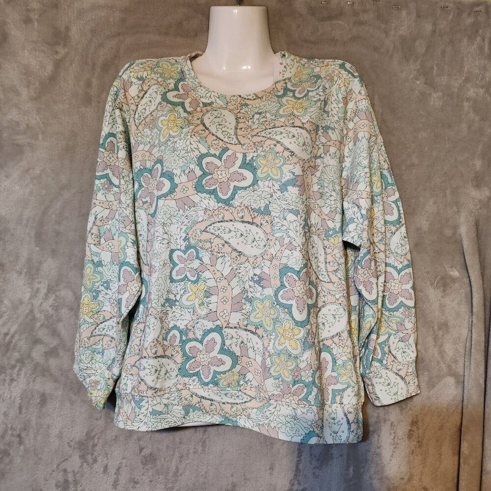 SUNDRY Womens Paisley 3/4 Sleeve‎ Multicolor Floral Pattern 3 Relaxed Sweatshirt